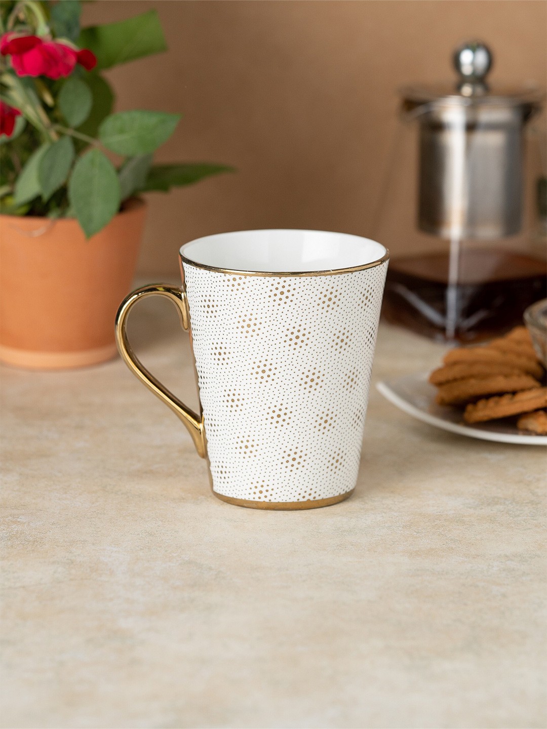 

CLAY CRAFT 2 Pcs White Printed Fine Ceramic Glossy Mugs 350 ml each
