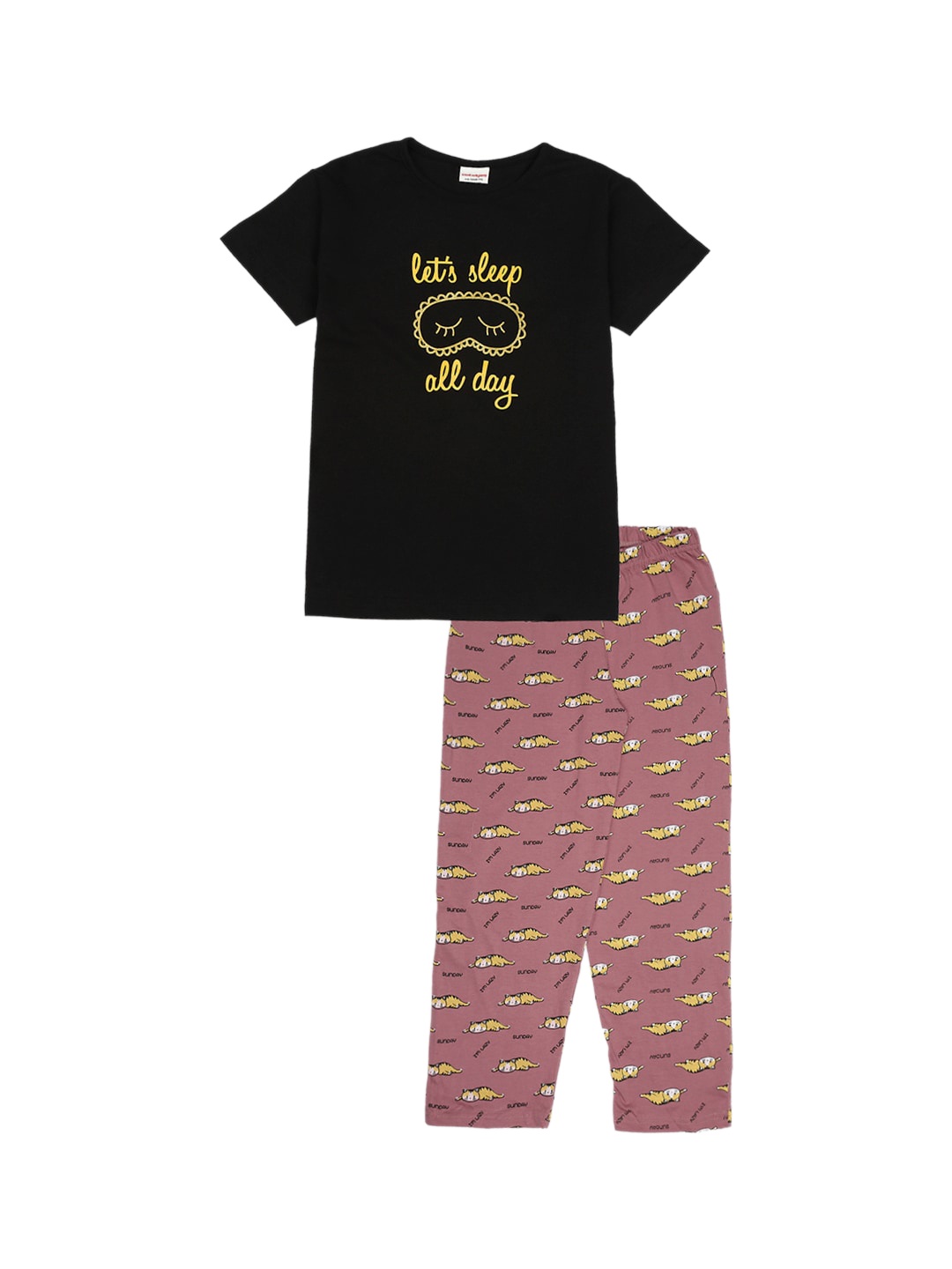

RAINE AND JAINE Girls Printed Night suit, Black