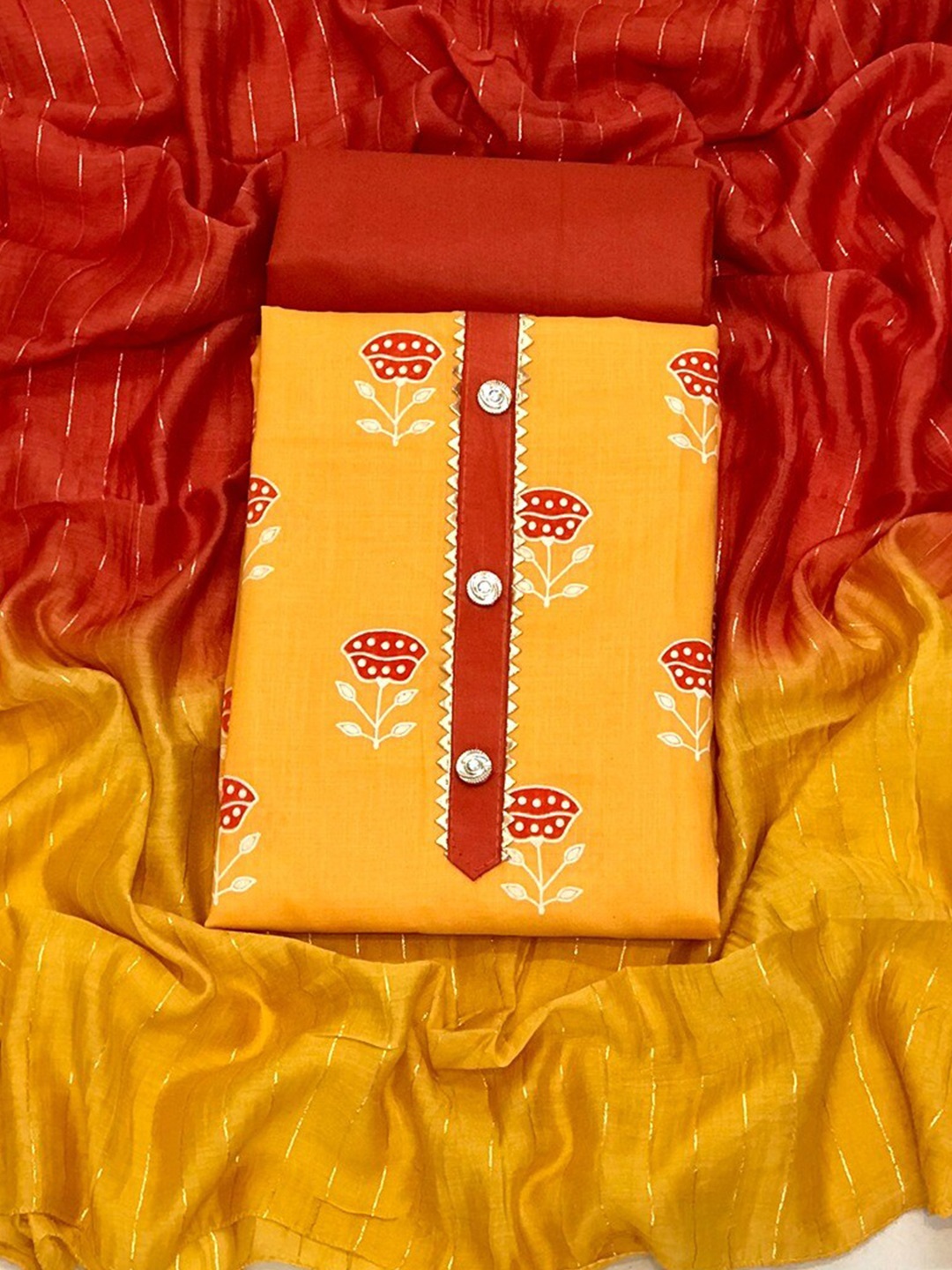 

Angroop Printed Unstitched Dress Material, Mustard