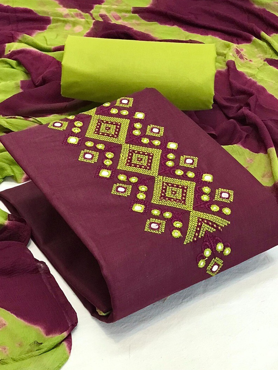 

Angroop Embroidered Cotton Unstitched Dress Material, Burgundy