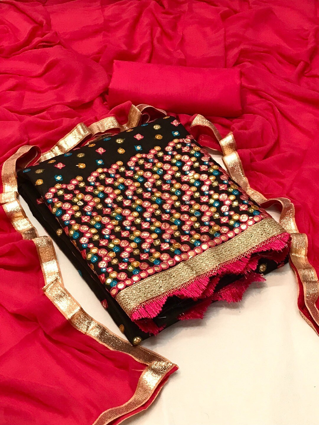 

Angroop Ethnic Motifs Embroidered Cotton Unstitched Dress Material, Black
