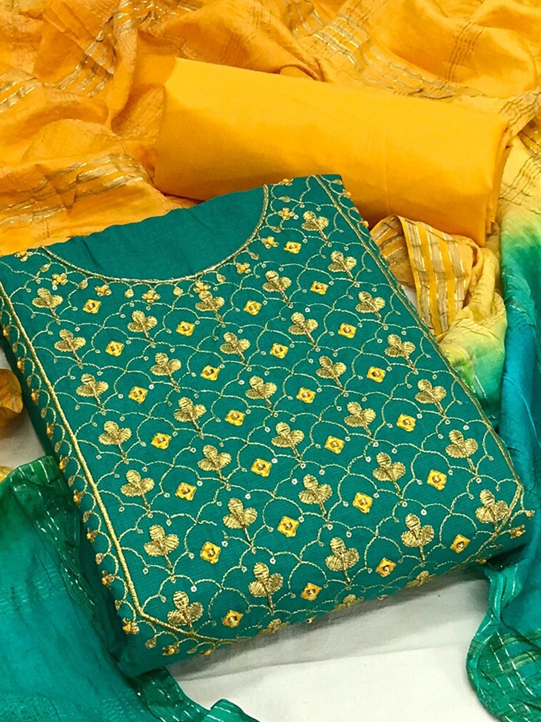 

Angroop Embroidered Unstitched Dress Material, Green