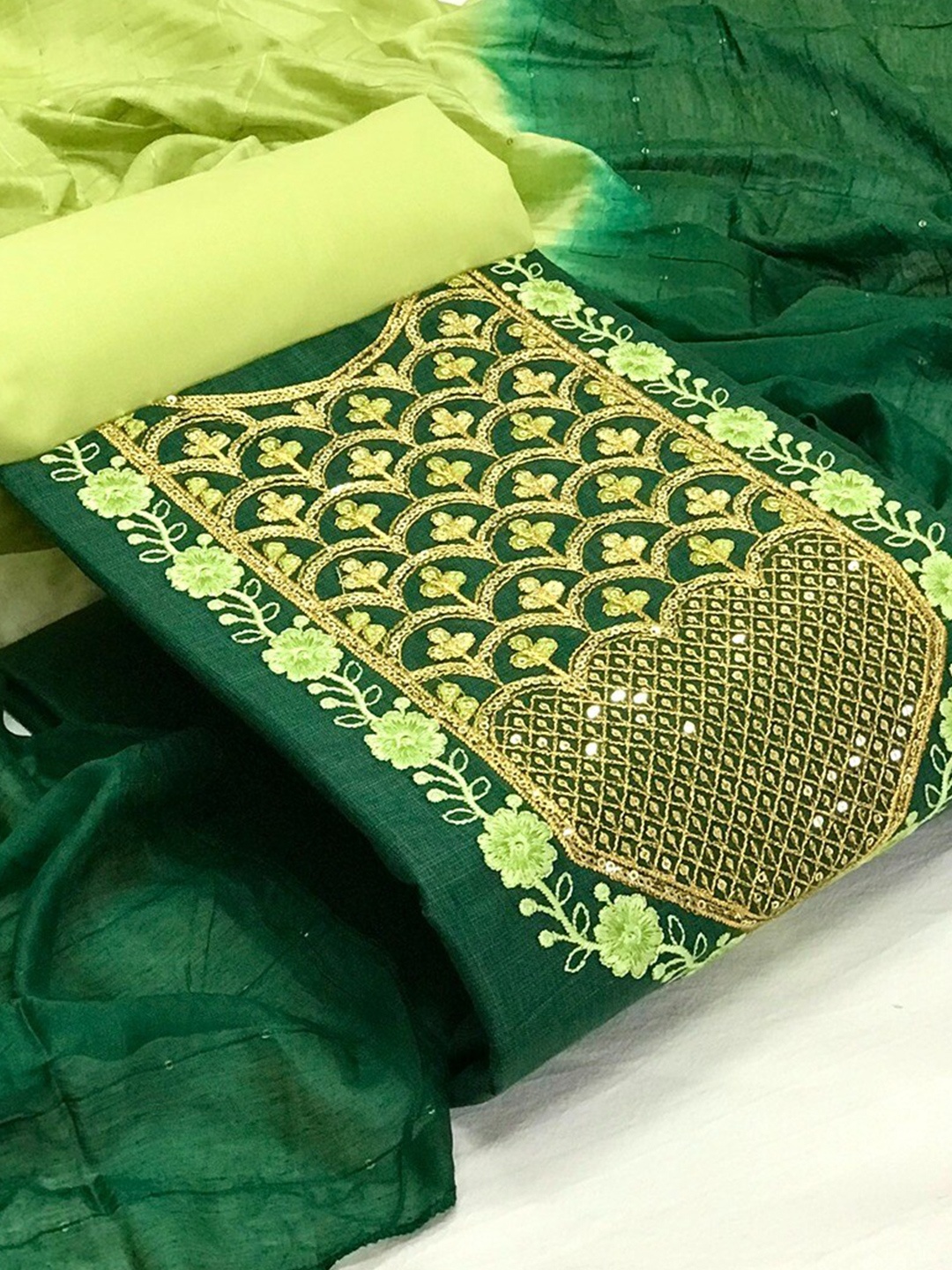 

Angroop Embroidered Unstitched Dress Material, Green