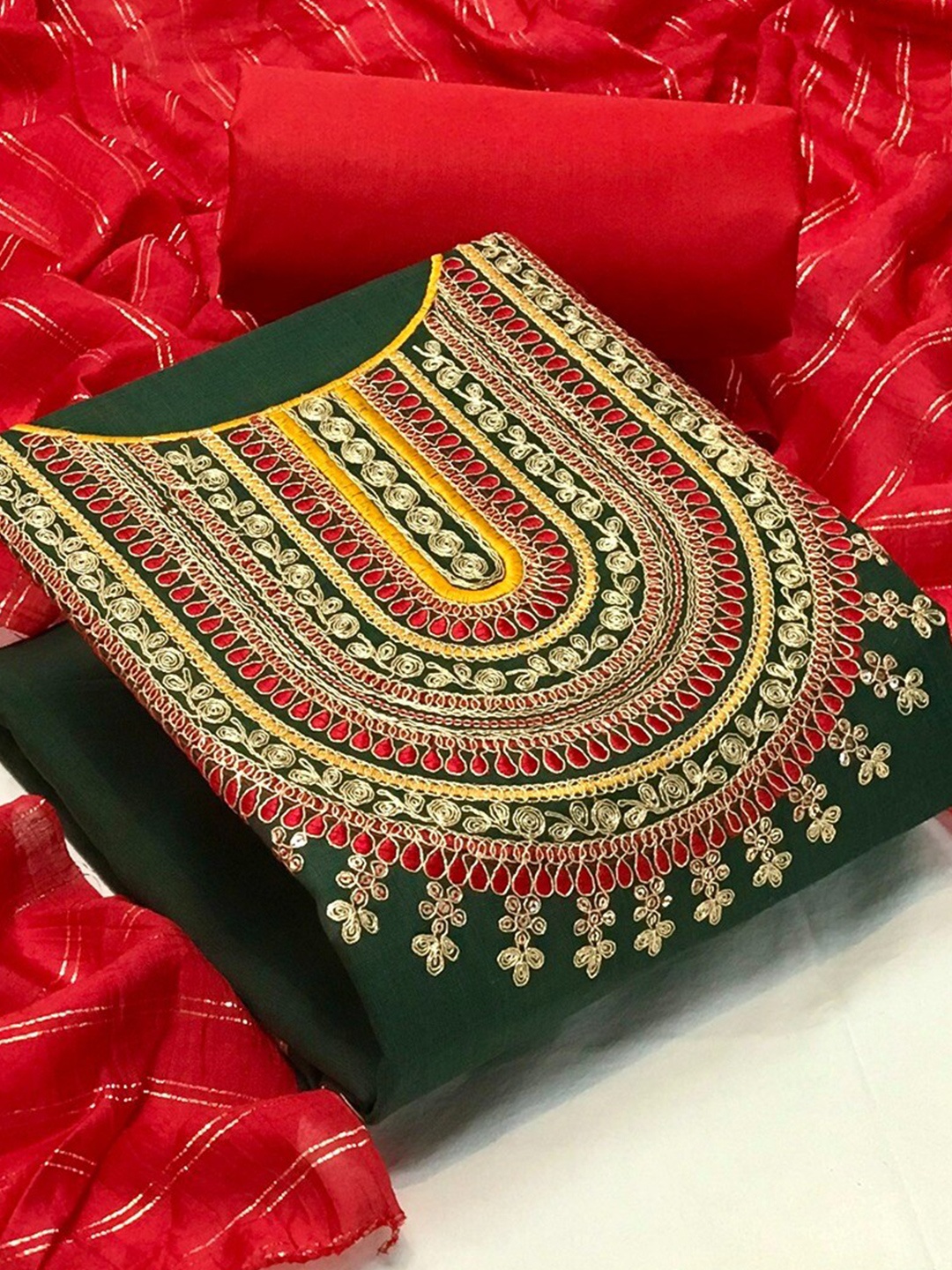 

Angroop Embroidered Unstitched Dress Material, Olive