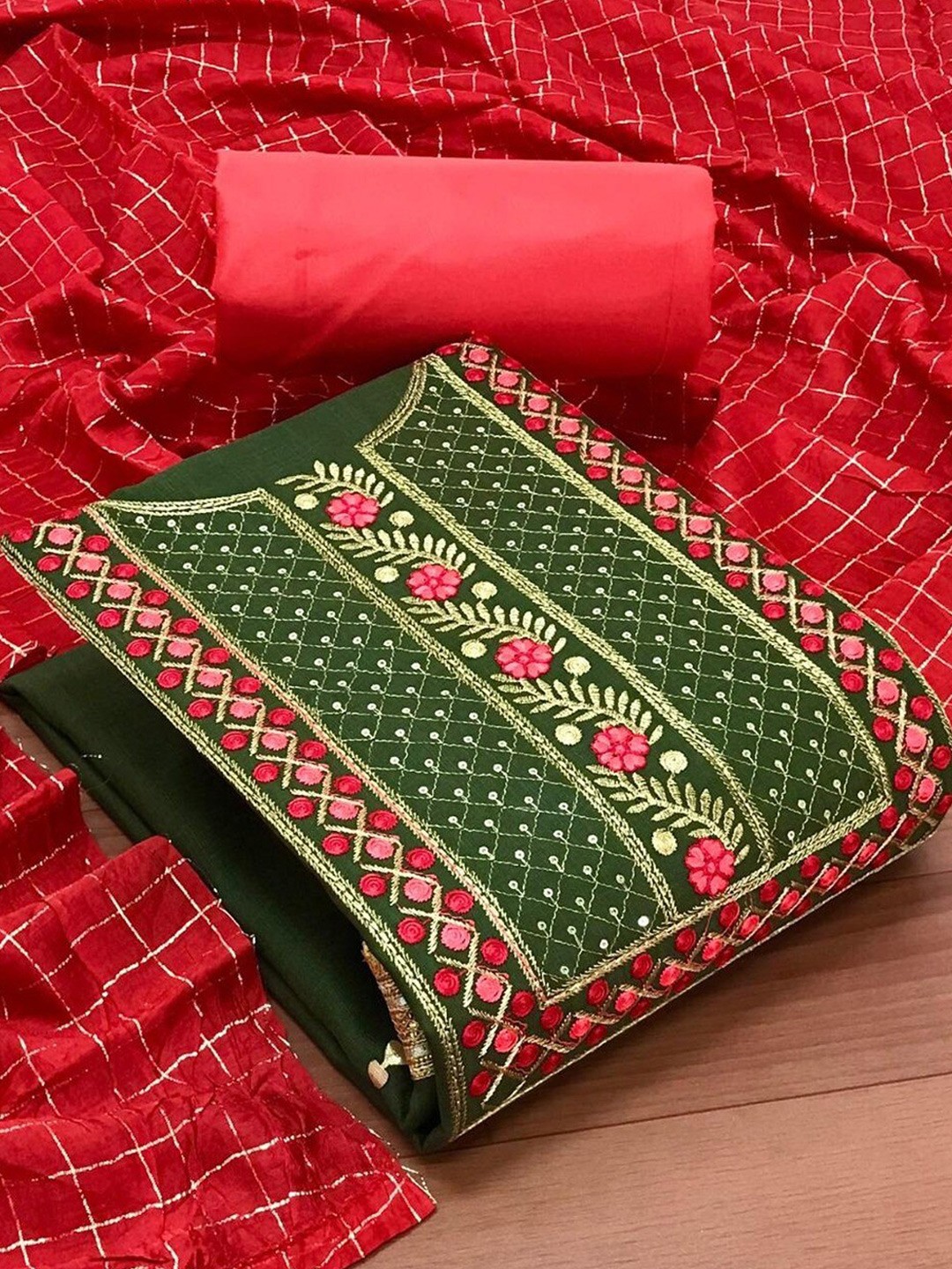 

Angroop Embroidered Unstitched Dress Material, Green