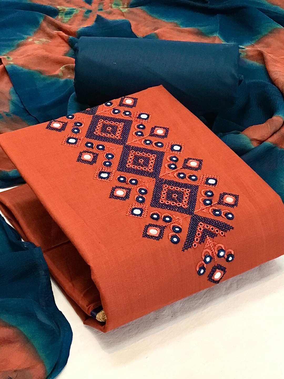 

Angroop Embroidered Unstitched Dress Material, Orange