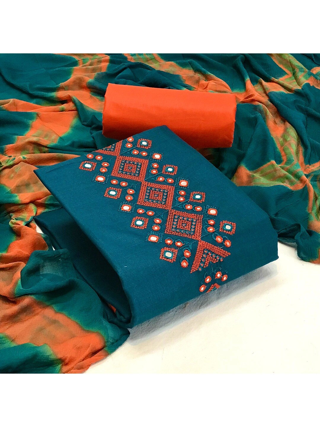 

Angroop Embroidered Unstitched Dress Material, Teal