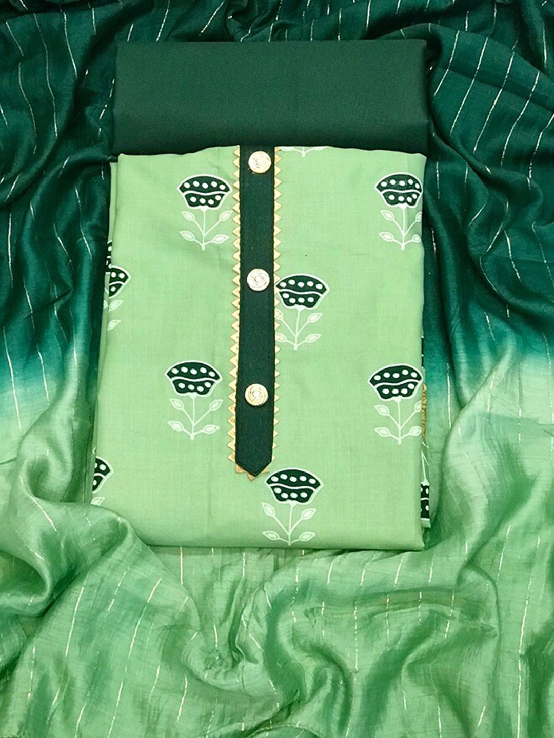 

Angroop Printed Unstitched Dress Material, Green