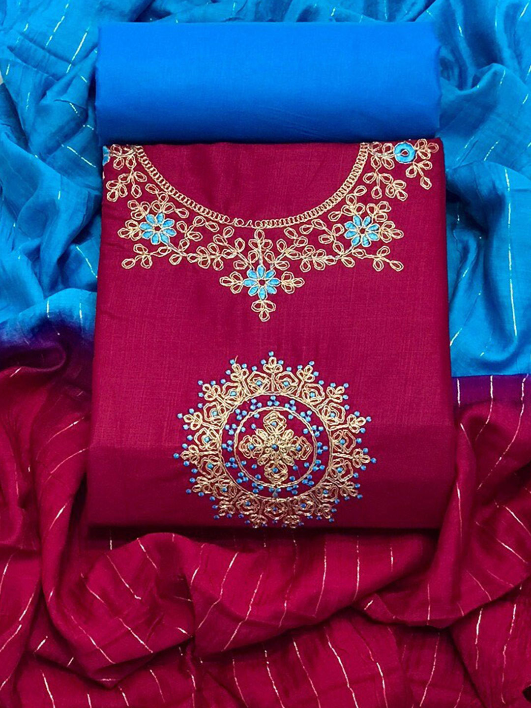 

Angroop Embroidered Unstitched Dress Material, Magenta