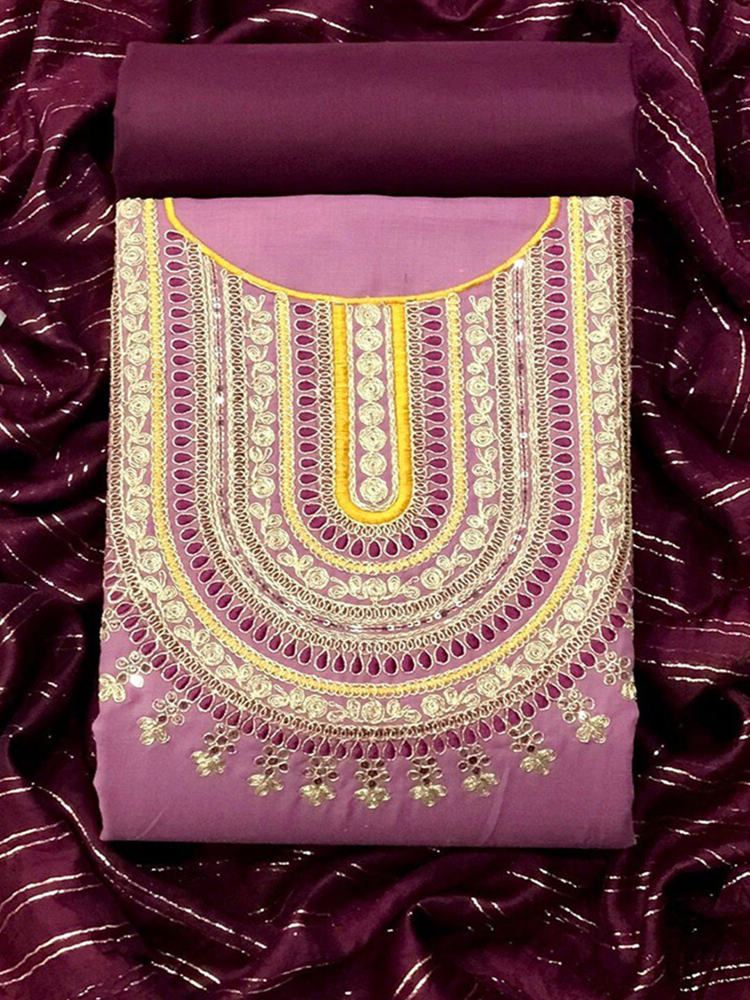 

Angroop Embroidered Unstitched Dress Material, Purple