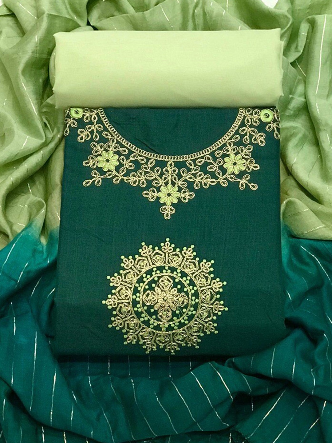 

Angroop Embroidered Unstitched Dress Material, Green