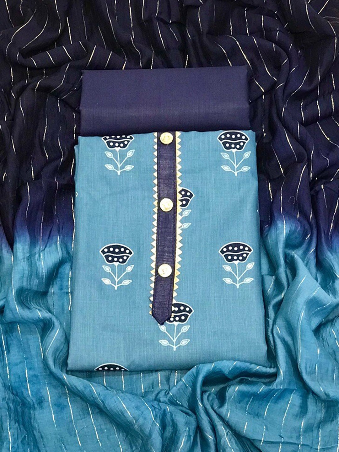 

Angroop Printed Unstitched Dress Material, Blue