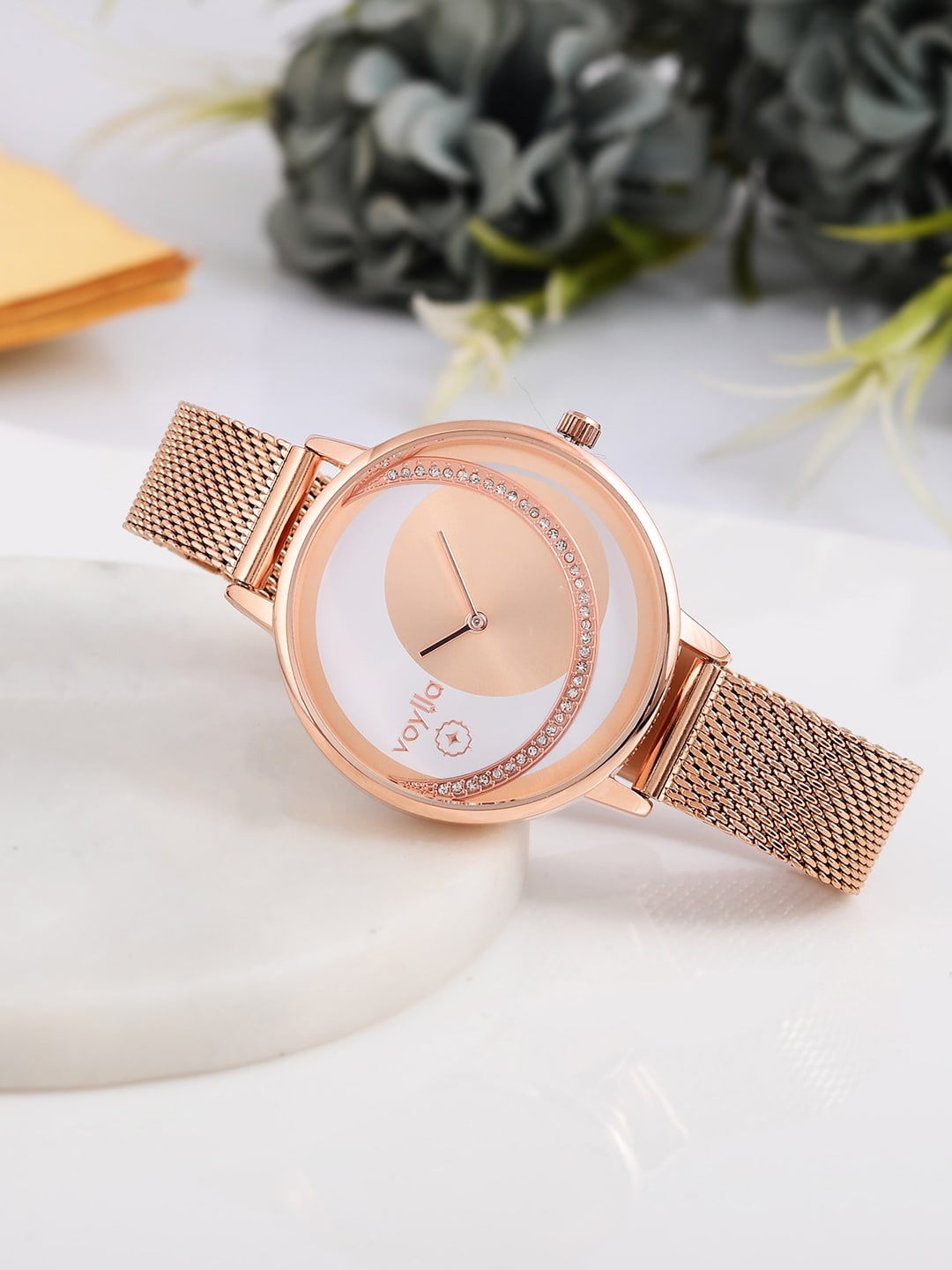 

Voylla Women Embellished Dial Stainless Steel Bracelet Style Straps Watch 8905124489576, Rose gold