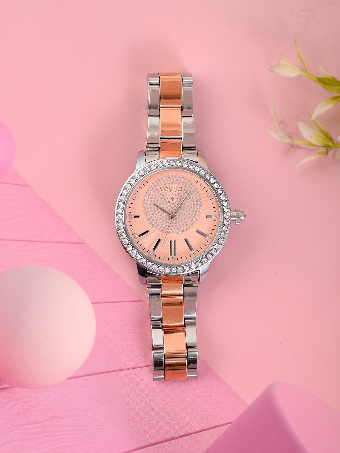 

Voylla Women Embellished Dial & Bracelet Style Straps Analogue Watch- 8905124489477, Rose gold