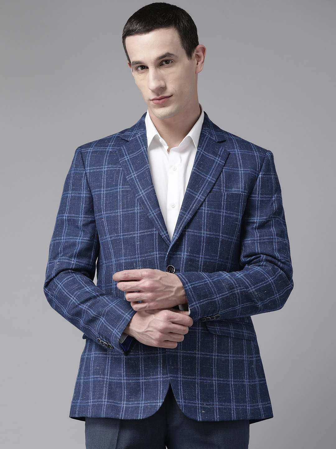 

Park Avenue Checked Notched Lapel Blazer, Blue