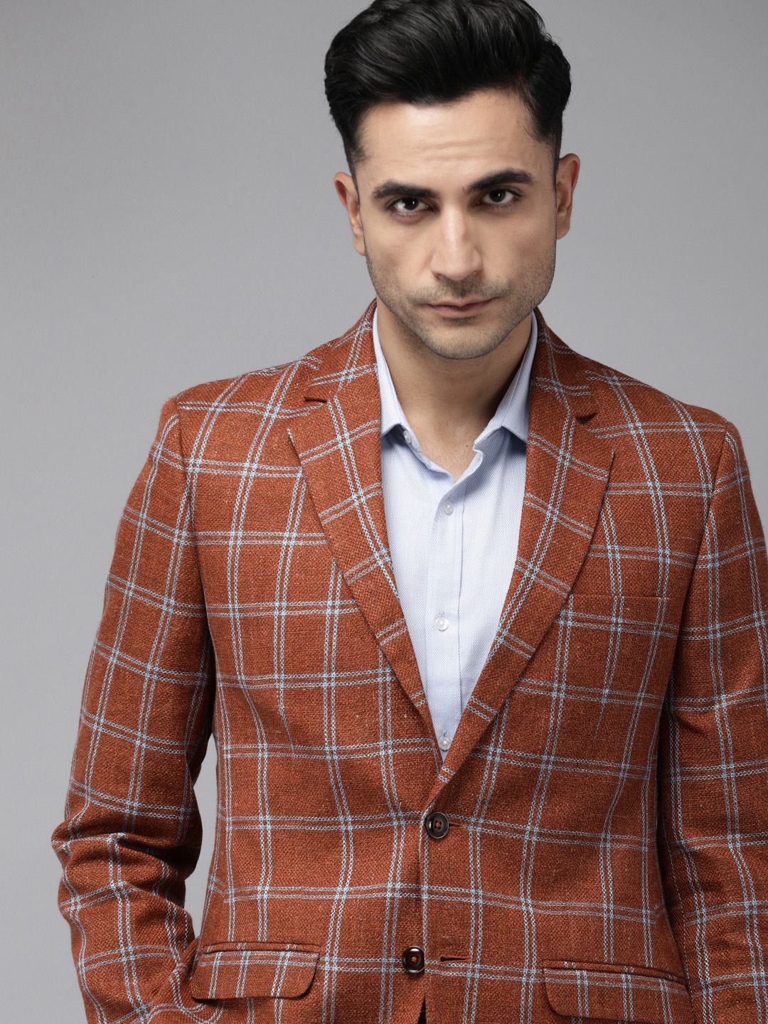 

Park Avenue Regular Fit Checked Single-Breasted Formal Blazers, Brown