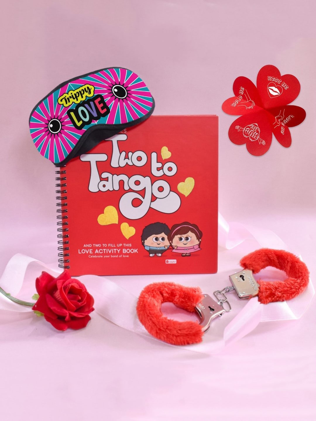 

Indigifts Handcuff, Sleep Mask, Rose & Activity Book Valentines Day Gift, Red