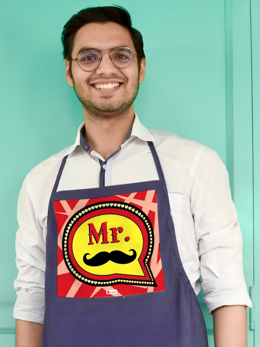 

Indigifts Mr. Moustache Quote Printed Cooking Apron, Blue