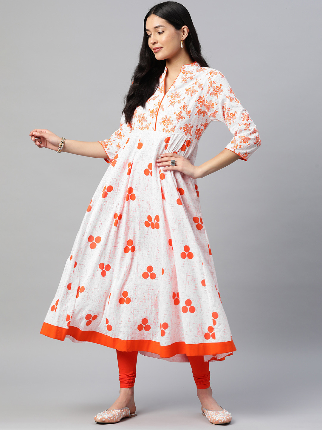 

Poshak Hub Women Ethnic Motifs Printed Pleated Pure Cotton Kurta, Multi
