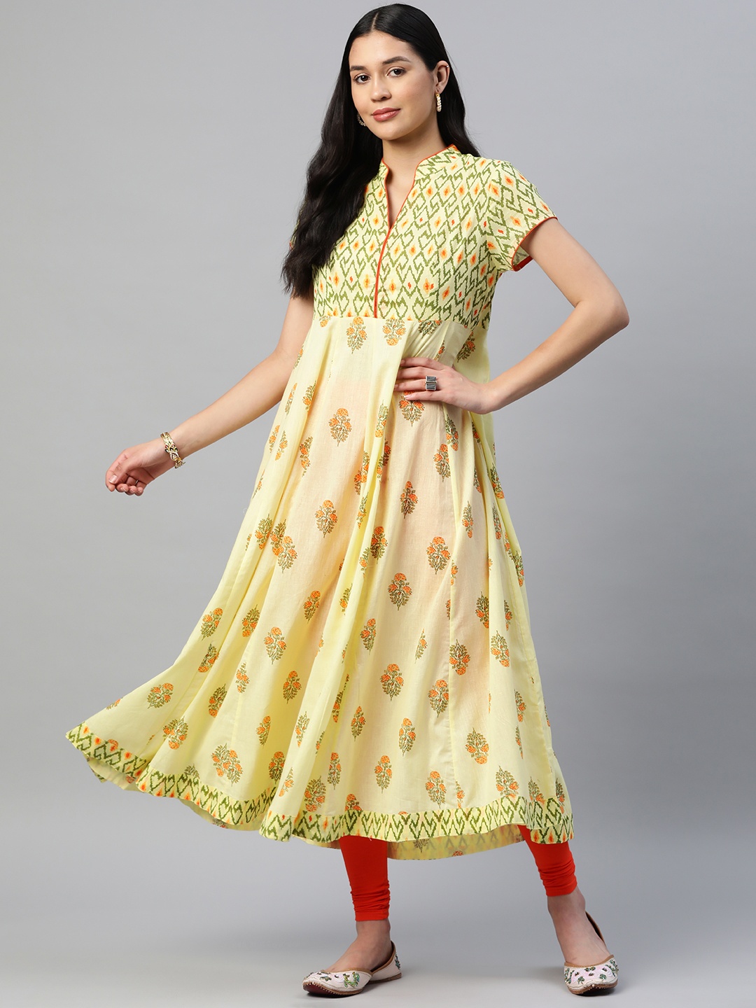 

Poshak Hub Women Ethnic Motifs Printed Pure Cotton Kurta, Yellow