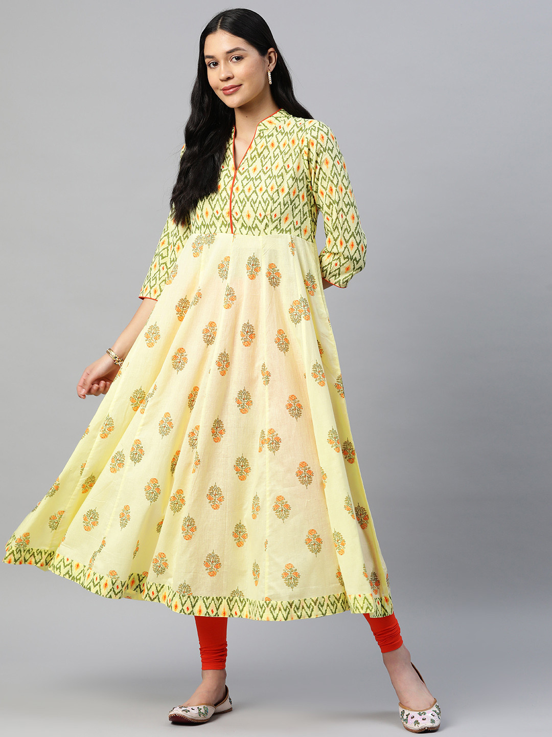 

Poshak Hub Women Ethnic Motifs Printed Pure Cotton Kurta, Yellow