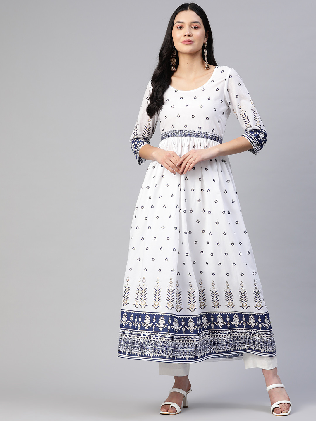 

Poshak Hub Women Floral Printed Cotton Anarkali Kurta, White