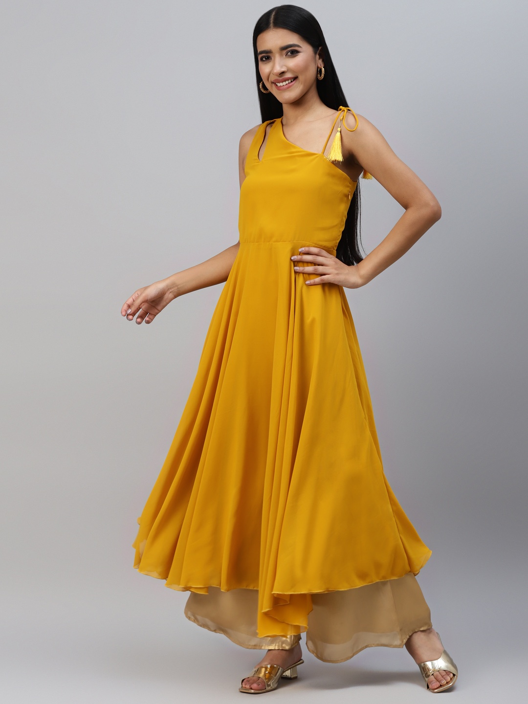 

Poshak Hub Women Georgette Anarkali Kurta, Yellow