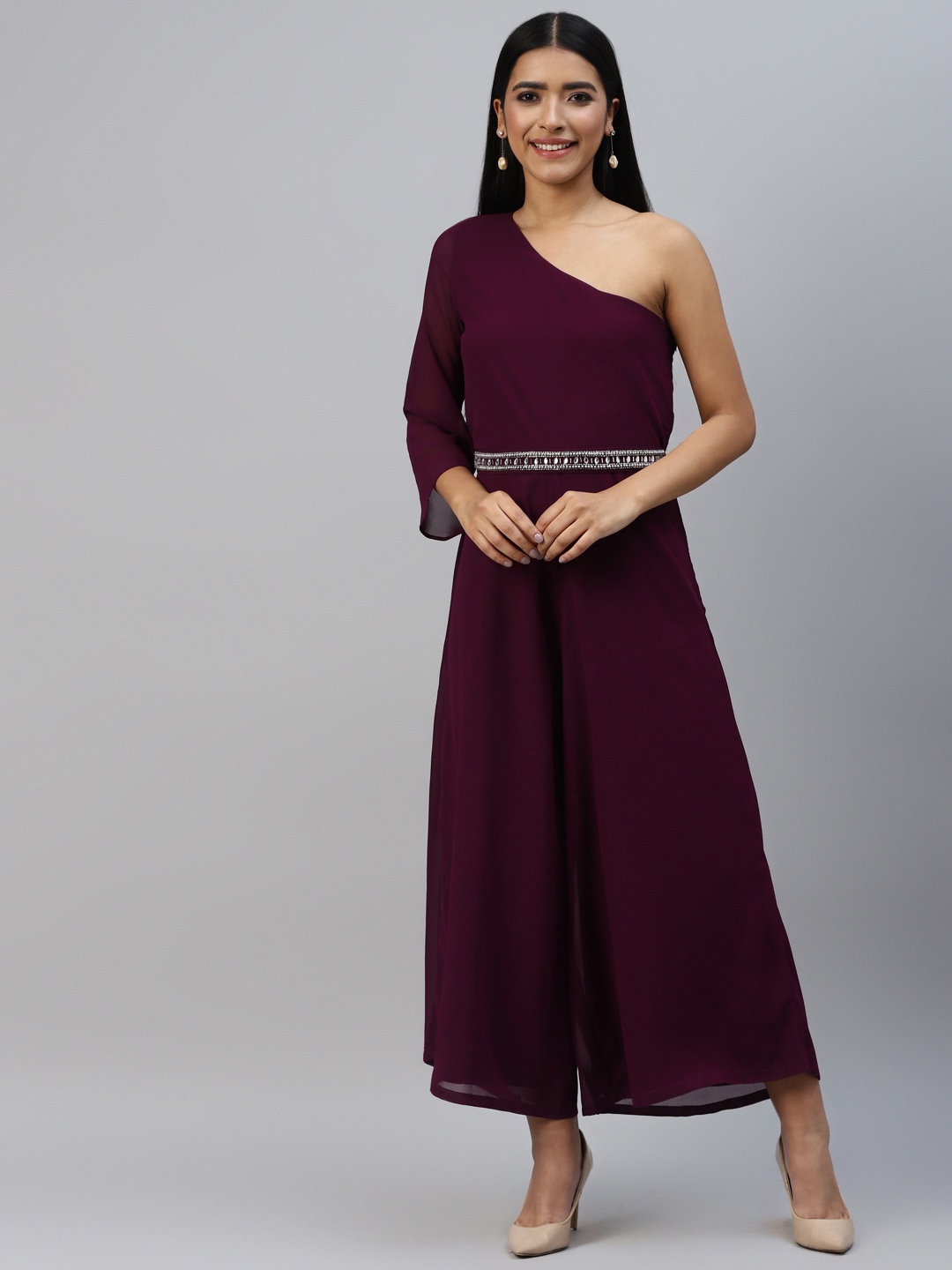 

Poshak Hub One Shoulder Basic Jumpsuit, Purple