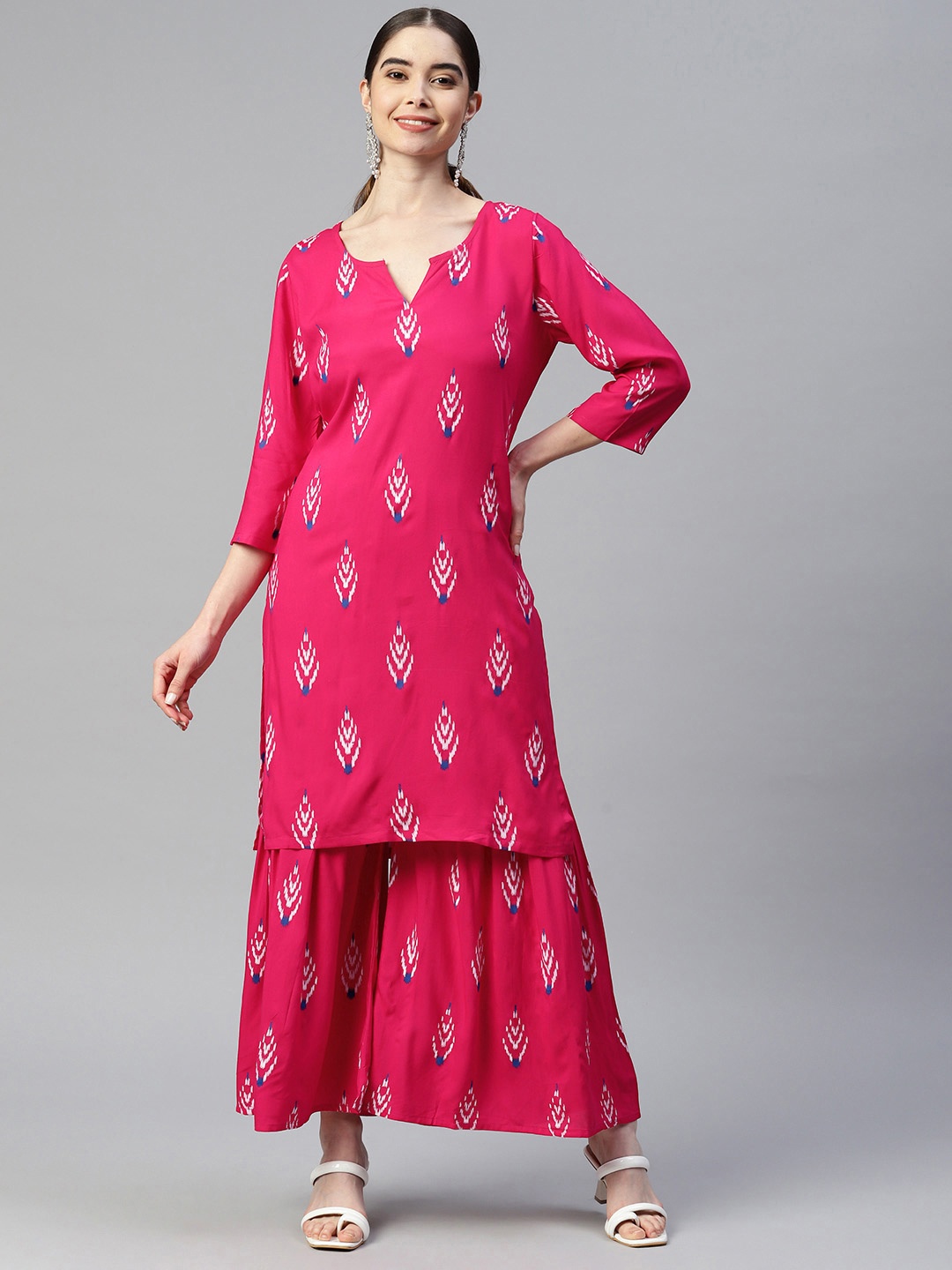 

Poshak Hub Women Ethnic Motifs Printed Kurta With Sharara, Pink