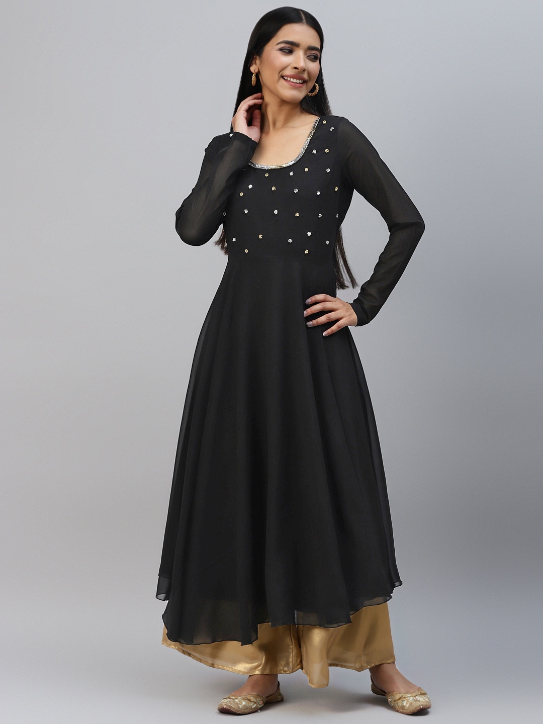 

Poshak Hub Women Embellished Georgette Anarkali Kurta, Black