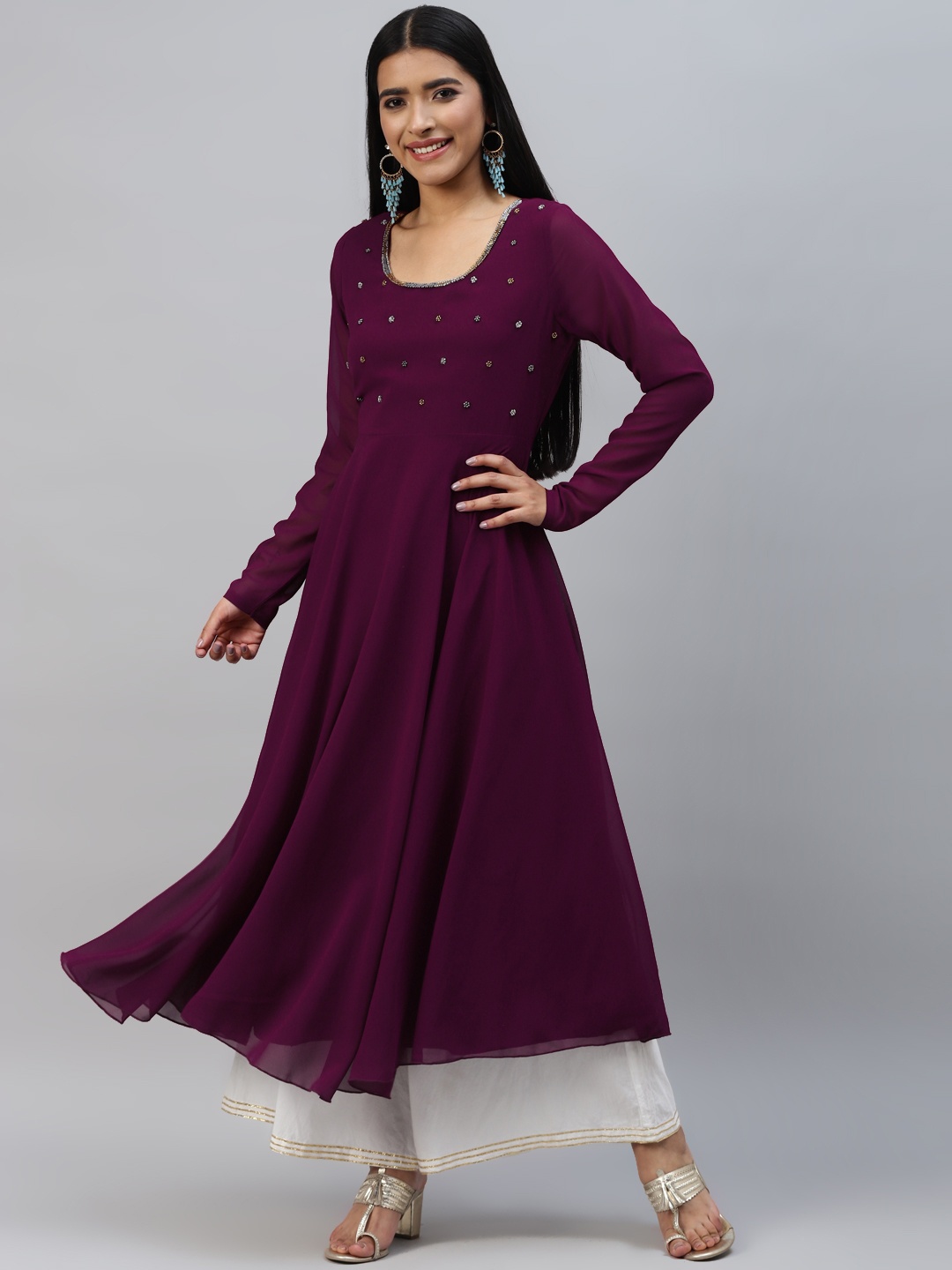 

Poshak Hub Women Embellished Georgette Anarkali Kurta, Purple