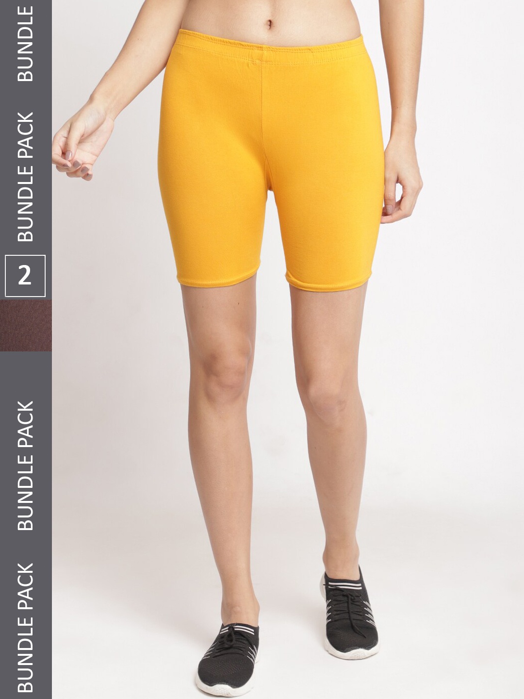

Jinfo Women Pack of 2 Mid Rise Cotton Cycling Sports Shorts, Yellow