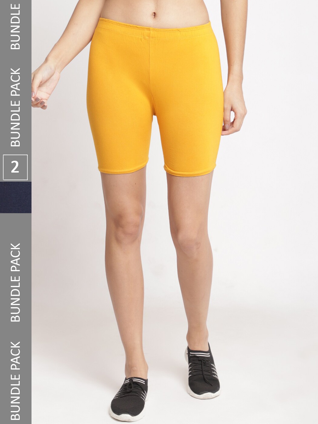 

Jinfo Women Pack of 2 Mid Rise Cotton Cycling Sports Shorts, Yellow