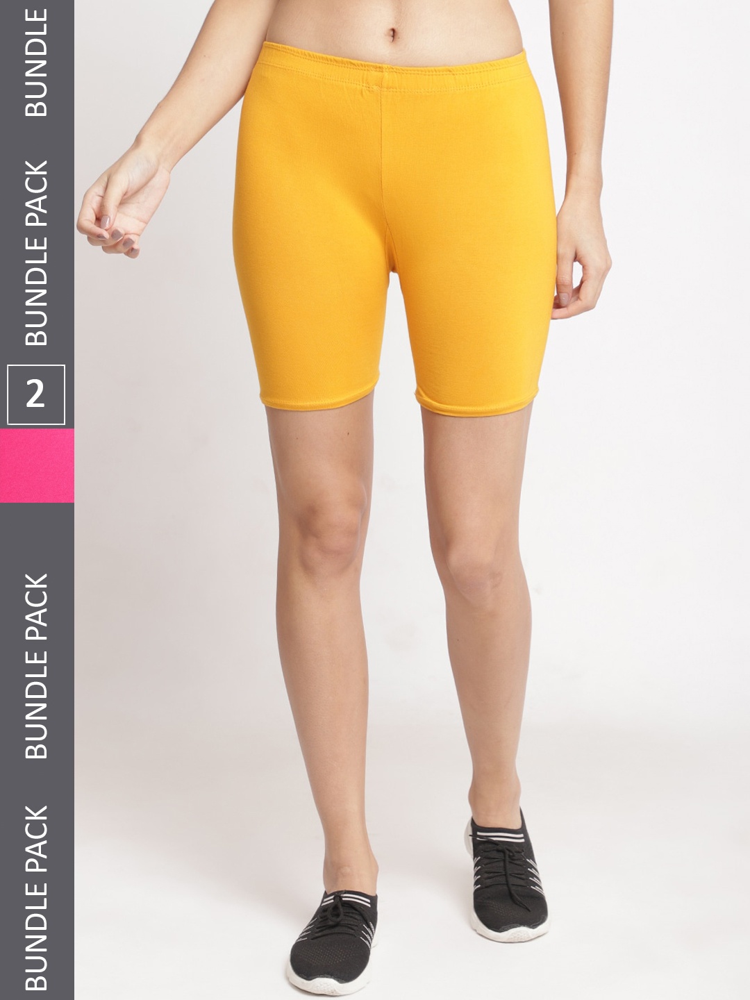 

Jinfo Women Pack of 2 Mid Rise Cotton Cycling Sports Shorts, Yellow