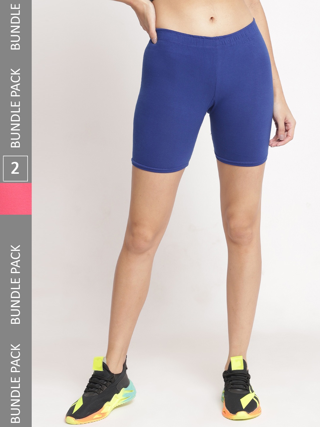 

Jinfo Women Pack Of 2 Cycling Super Combed Cotton Lycra Sports Shorts, Blue