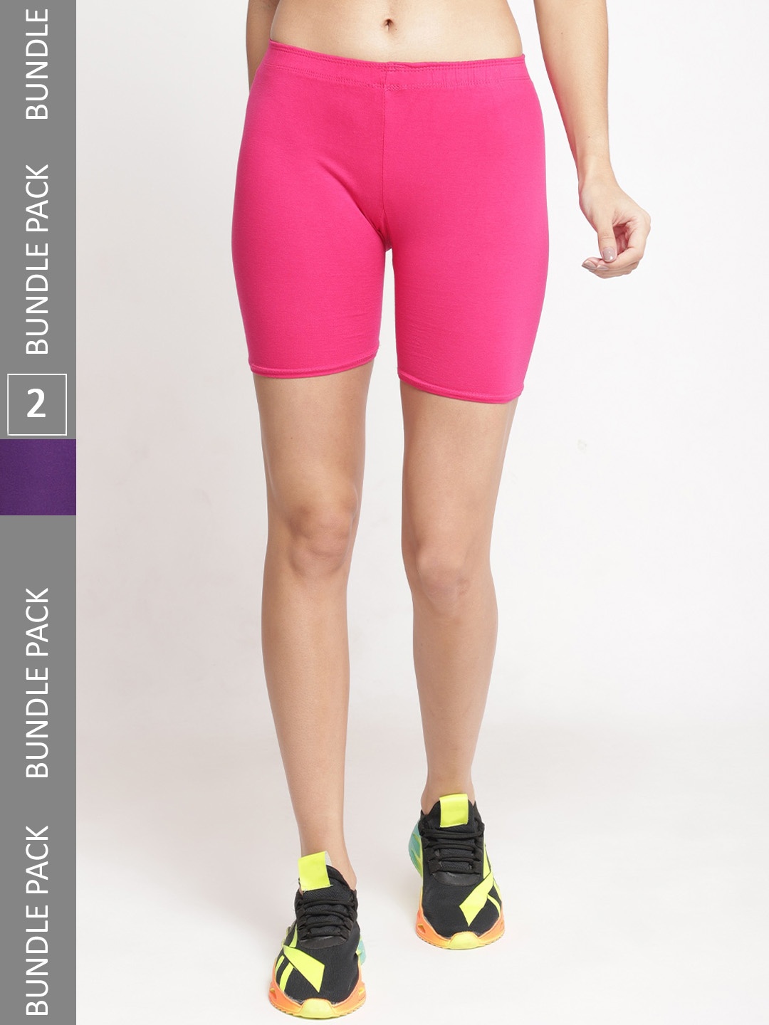 

Jinfo Women Pack Of 2 Cotton Skinny Fit Cycling Sports Shorts, Pink