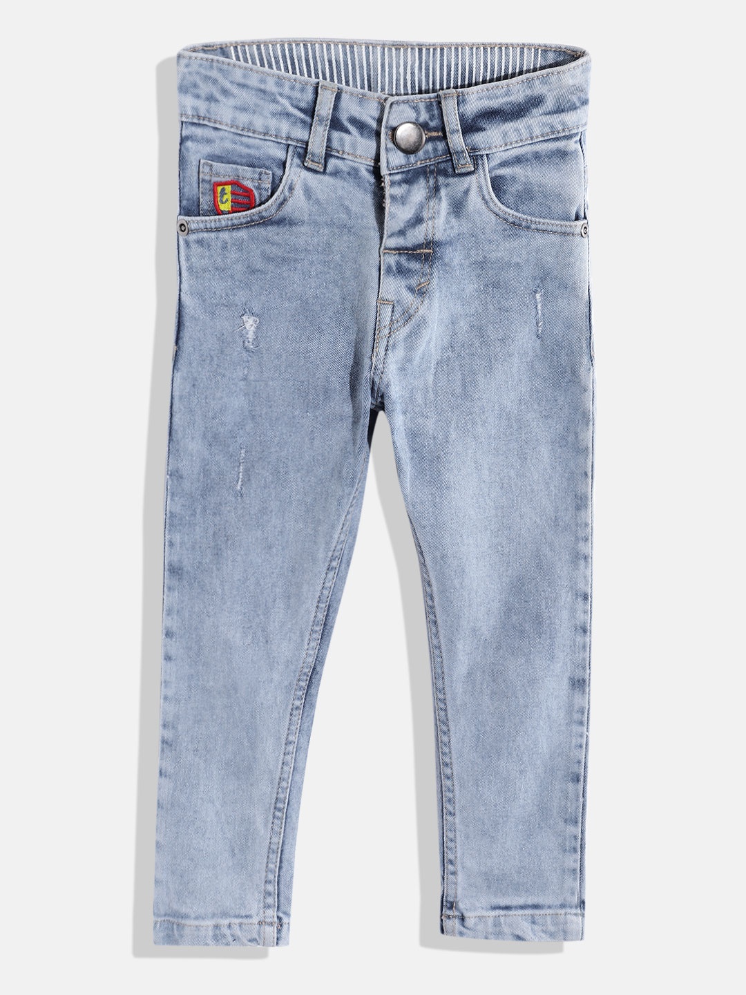 

HERE&NOW Boys Slim Fit Low Distress Pure Cotton Jeans, Blue