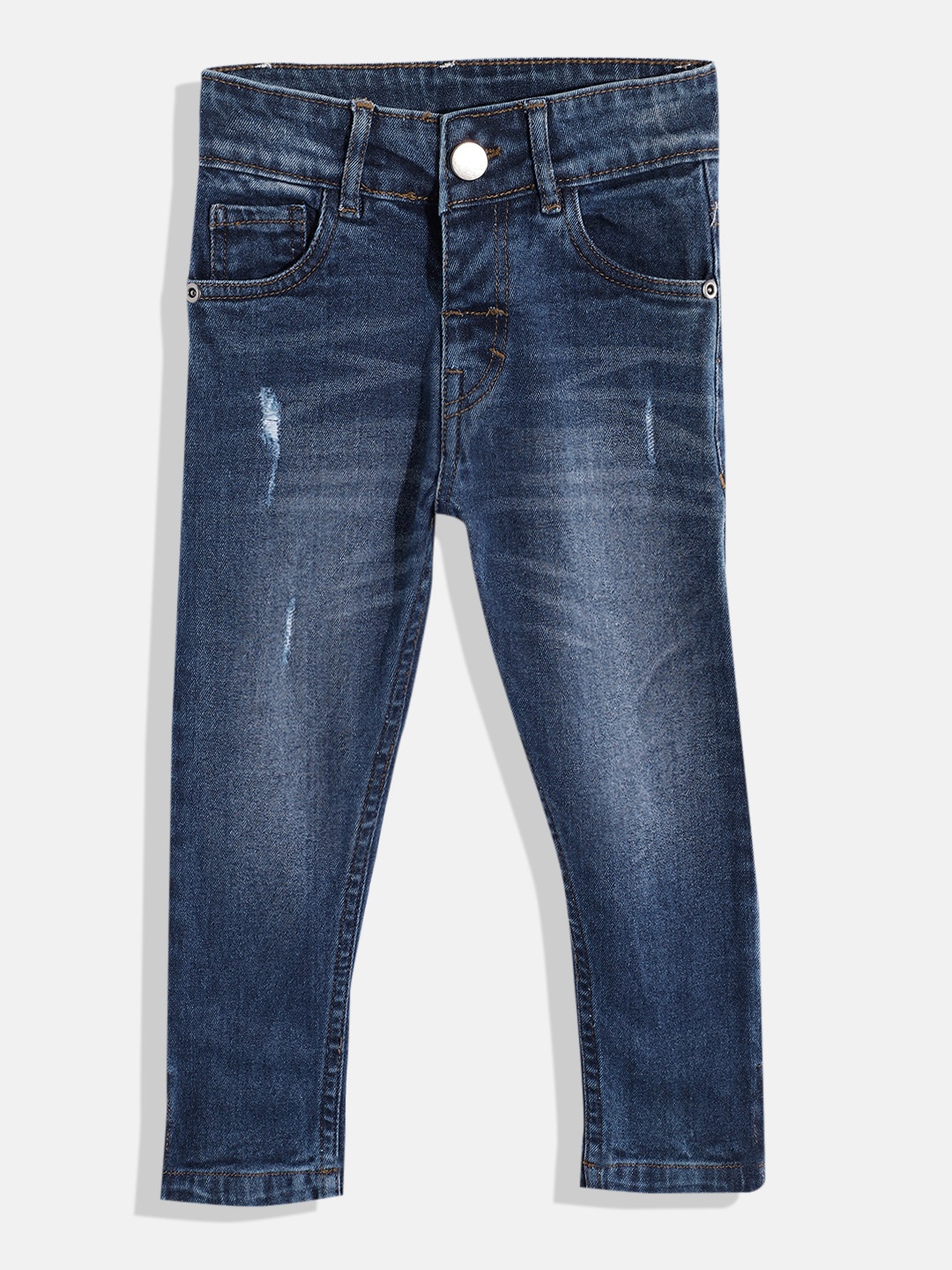

HERE&NOW Boys Slim Fit Low Distress Pure Cotton Jeans, Blue