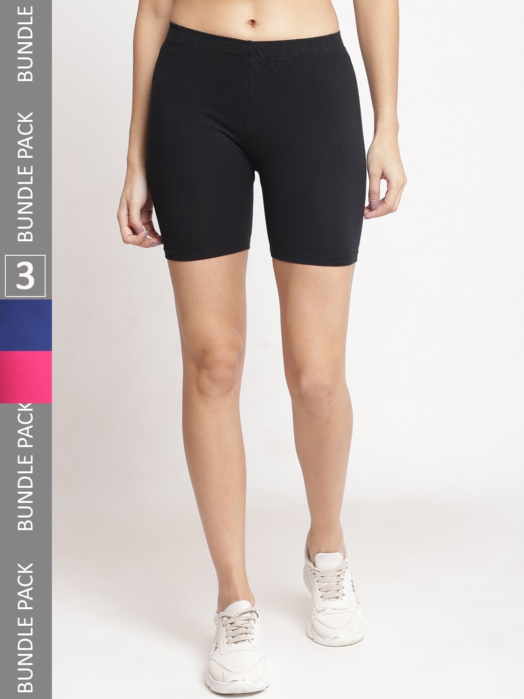 

Jinfo Women Pack Of 3 Cotton Skinny Fit Cycling Sports Shorts, Black