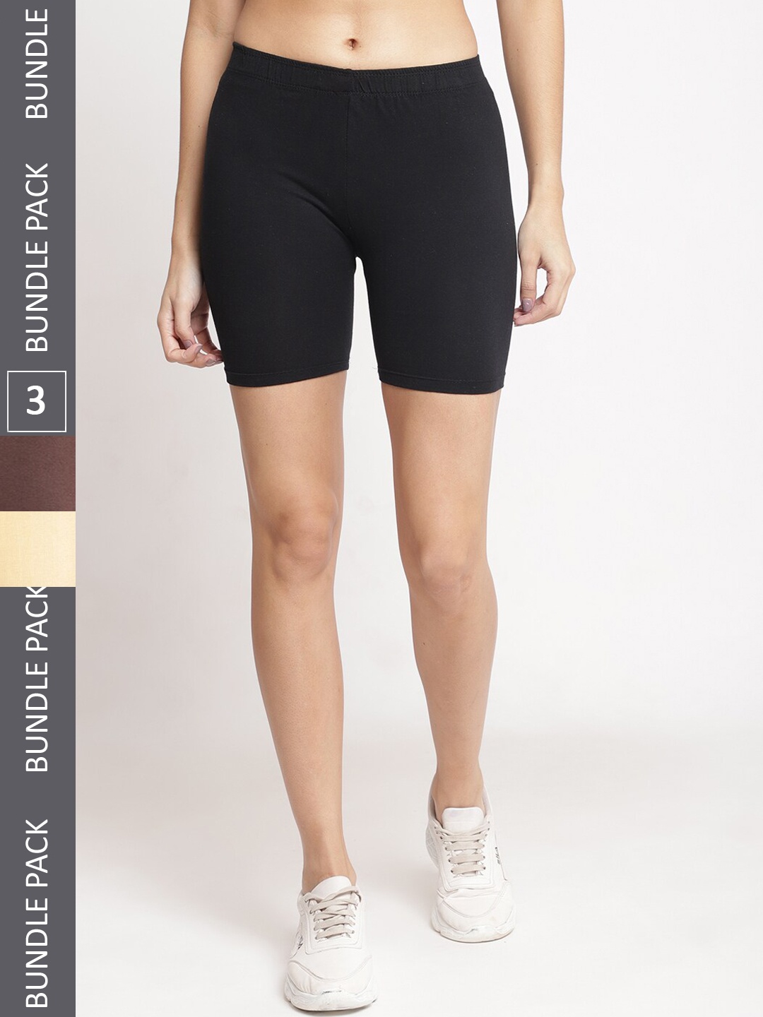 

Jinfo Women Pack Of 3 Cotton Skinny Fit Cycling Sports Shorts, Black