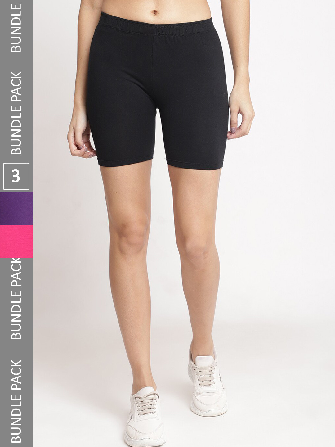 

Jinfo Women Pack Of 3 Cotton Skinny Fit Cycling Sports Shorts, Black