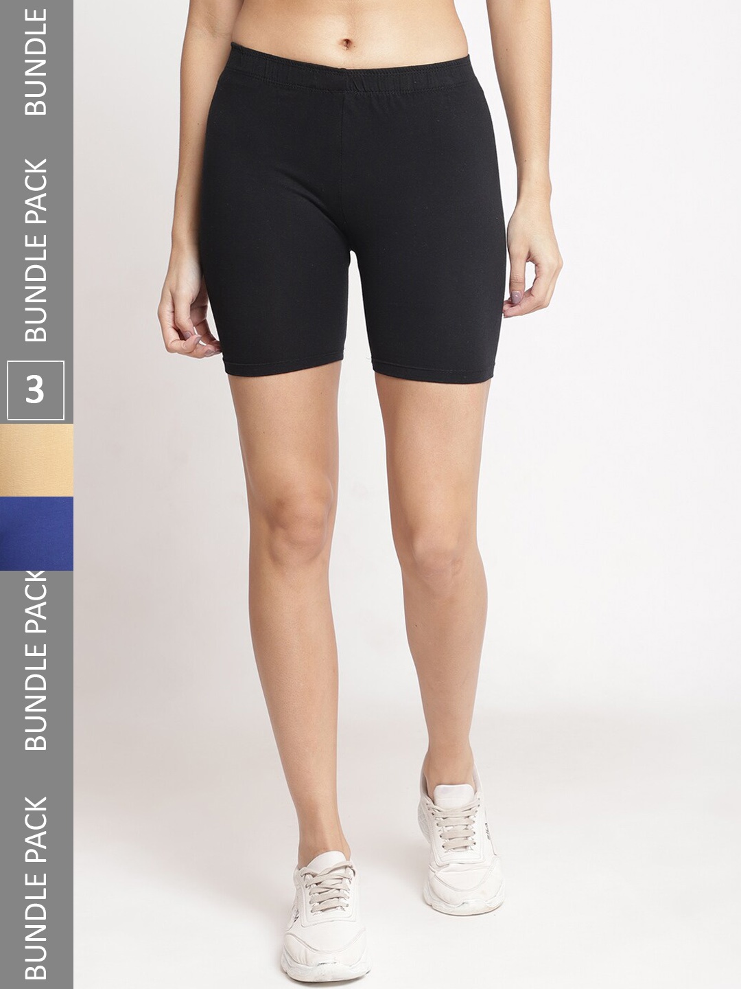 

Jinfo Women Pack Of 3 Cotton Skinny Fit Cycling Sports Shorts, Black