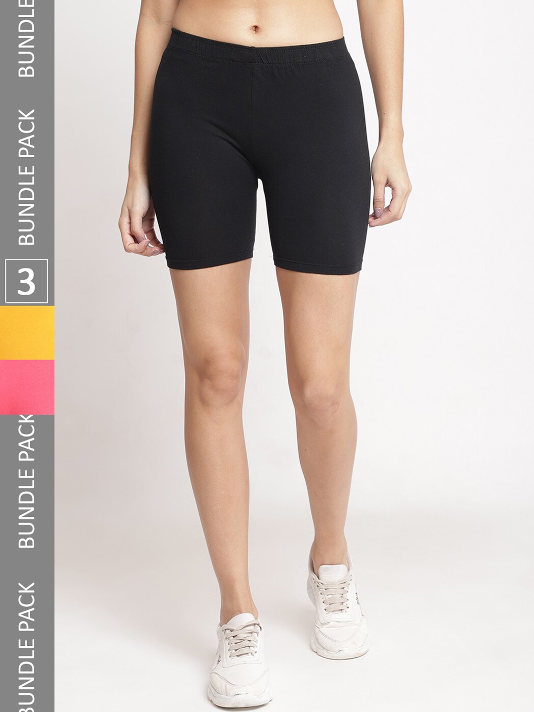 

Jinfo Women Pack Of 3 Cotton Skinny Fit Cycling Sports Shorts, Black