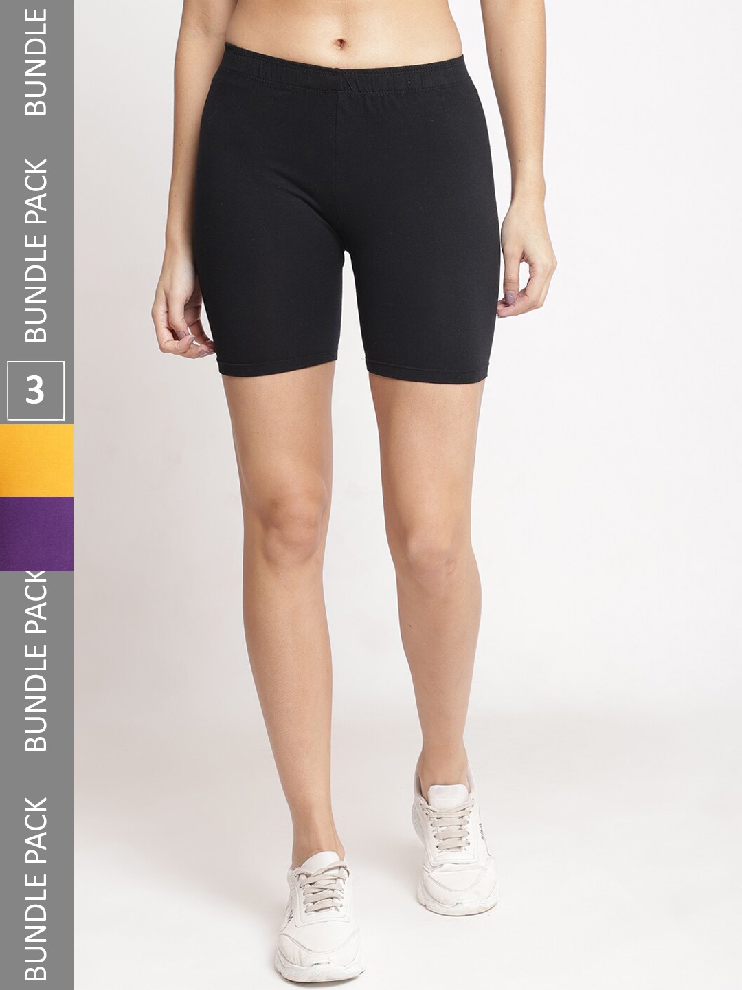 

Jinfo Women Pack Of 3 Cotton Skinny Fit Cycling Sports Shorts, Black