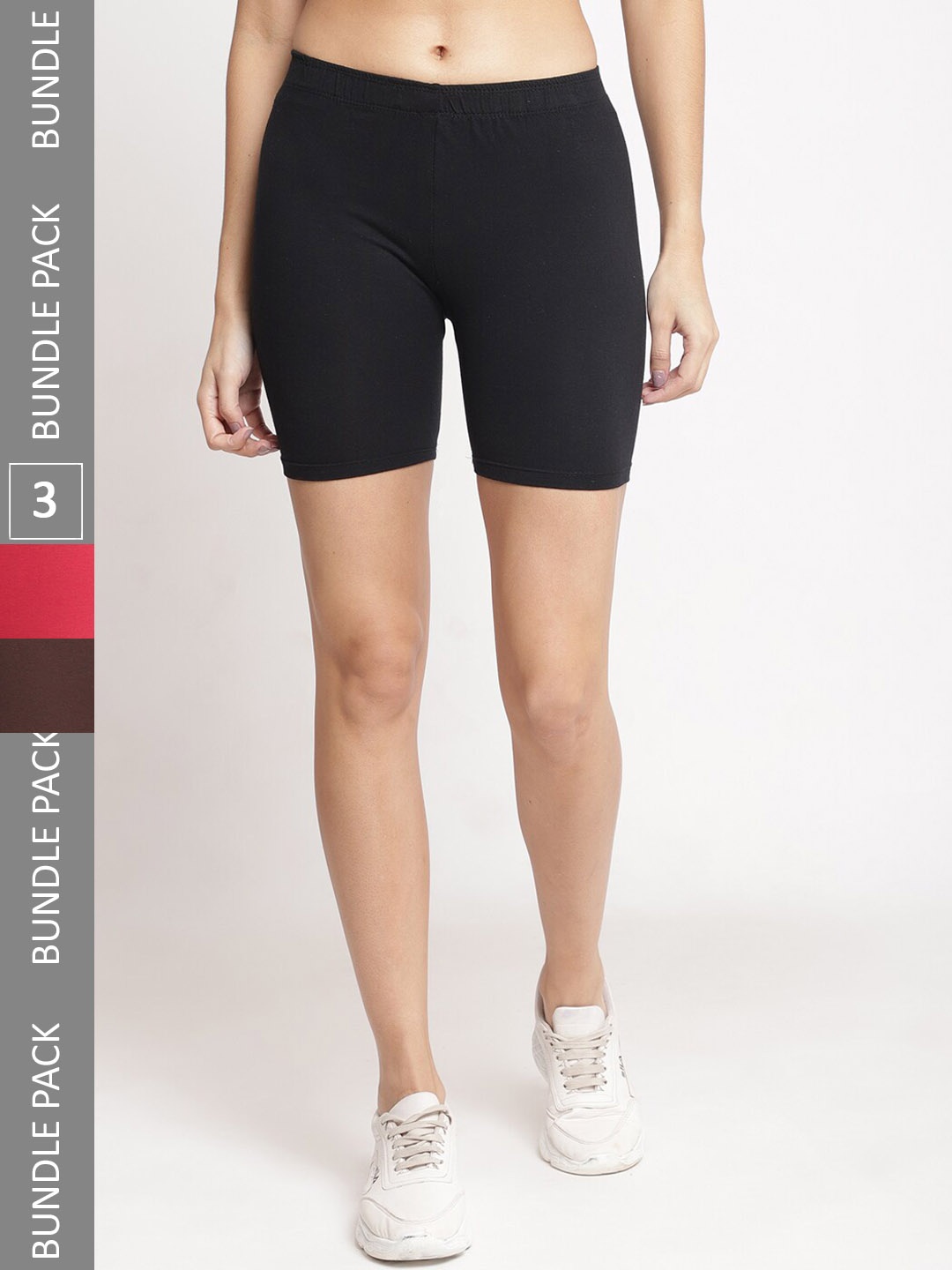 

Jinfo Women Pack Of 3 Cotton Skinny Fit Cycling Sports Shorts, Black