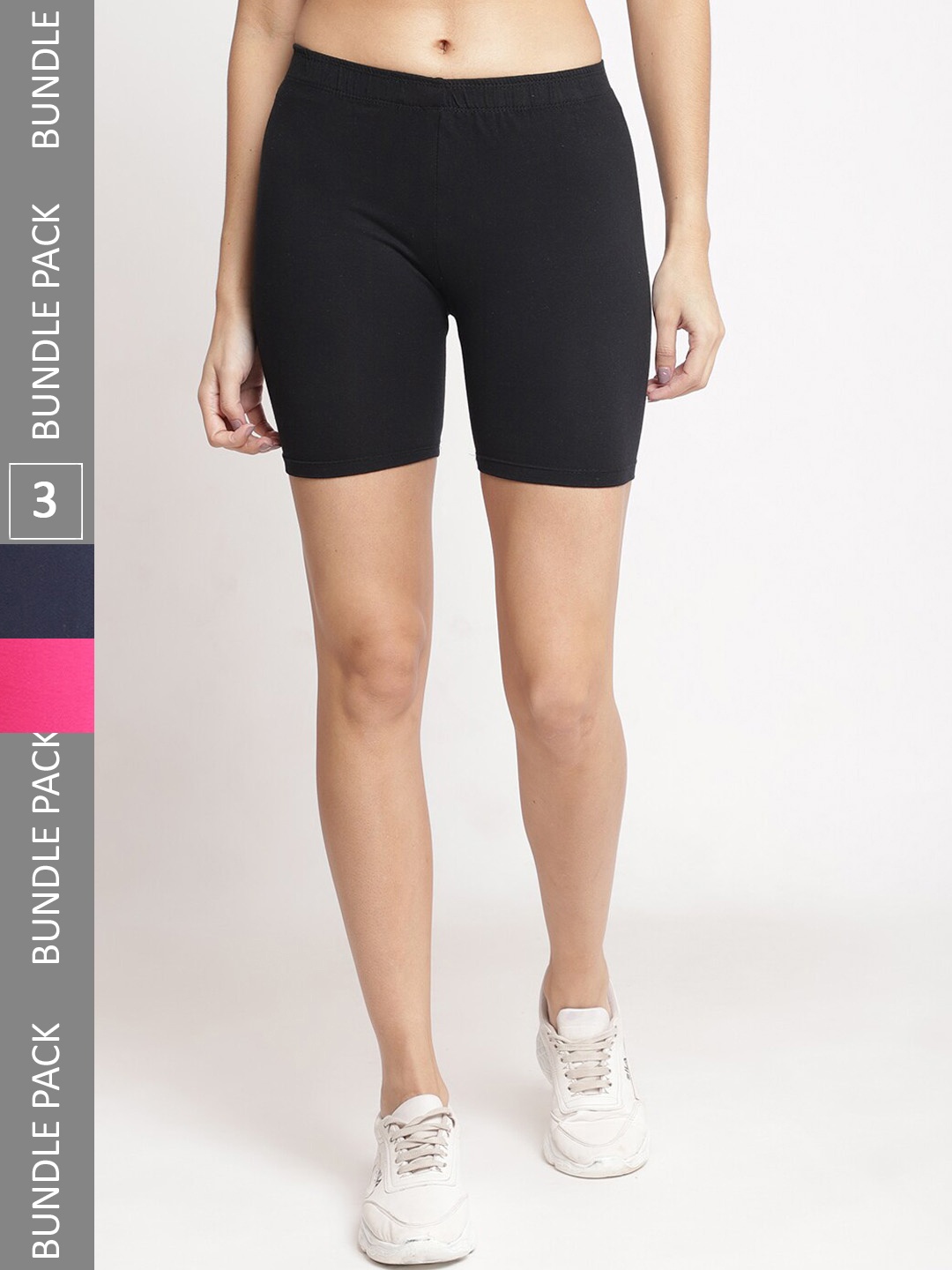 

Jinfo Women Pack Of 3 Cycling Super Combed Cotton Lycra Sports Shorts, Black
