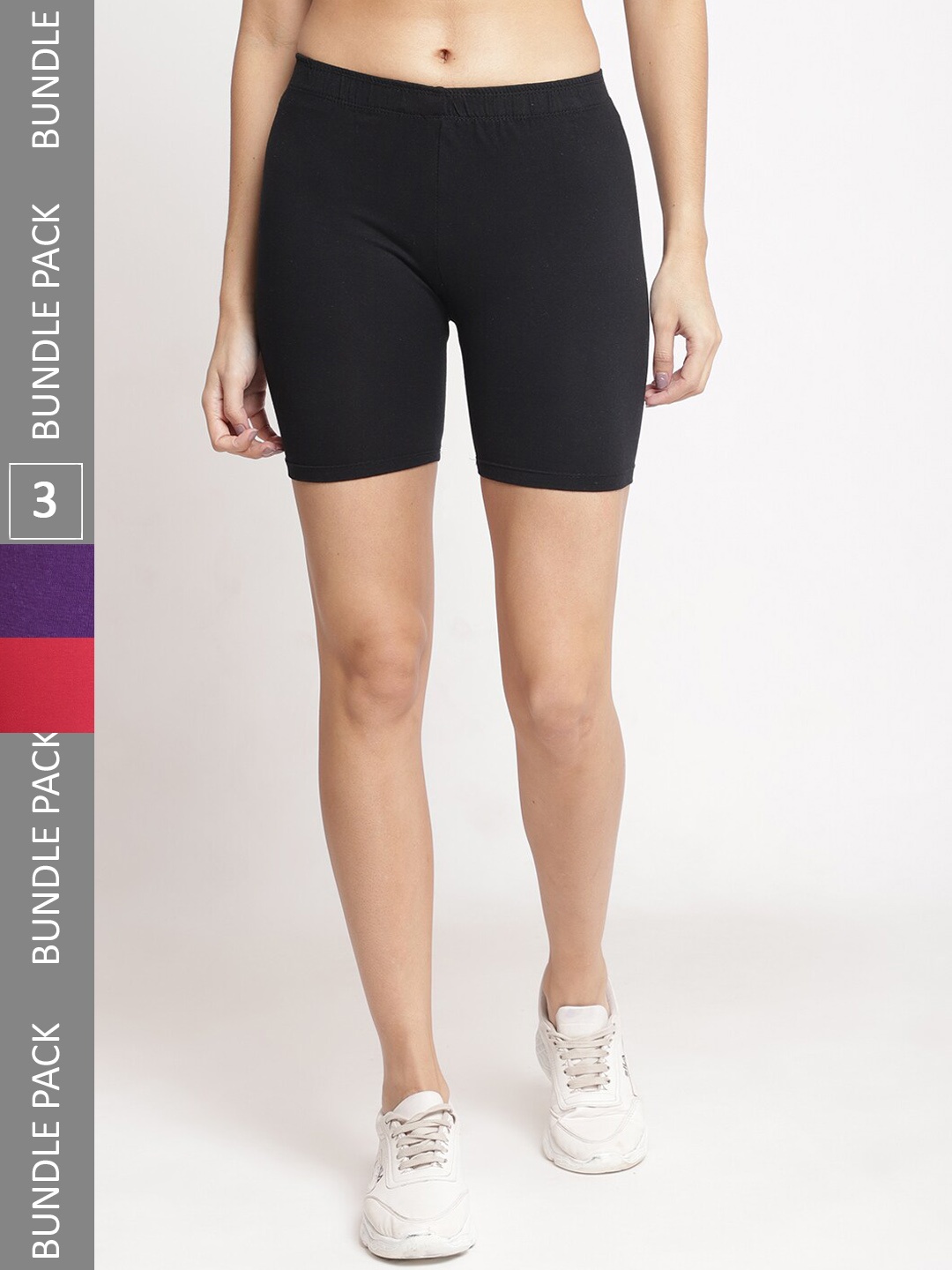 

Jinfo Women Pack Of 3 Cycling Super Combed Cotton Lycra Sports Shorts, Black