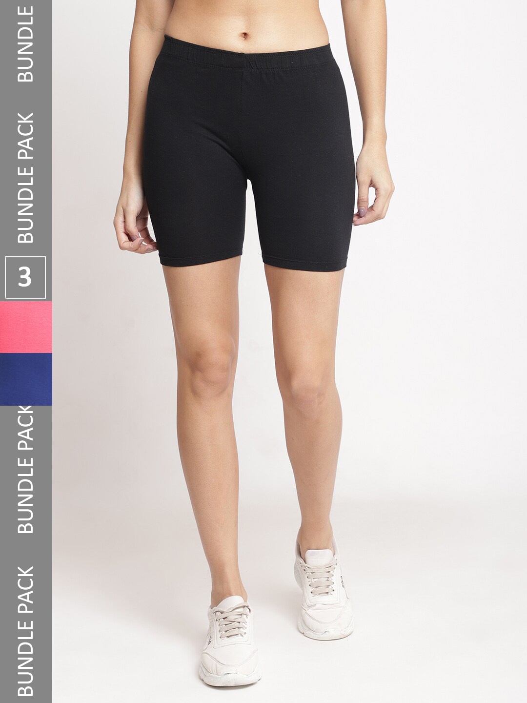 

Jinfo Women Pack Of 3 Cycling Super Combed Cotton Lycra Sports Shorts, Black