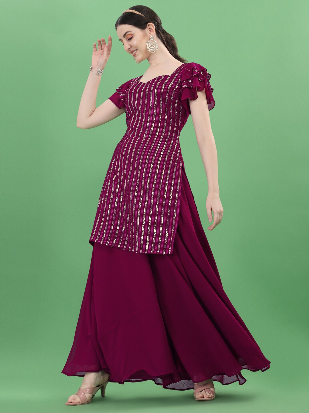 

Ethnic Yard Embellished Semi-Stitched Dress Material, Purple
