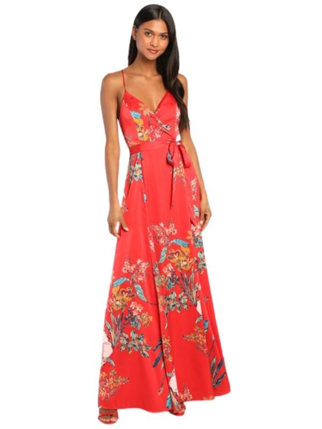 

La Aimee Floral Halter Neck Maxi Dress, Red